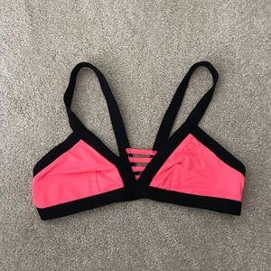 Rip Curl Neon Pink and Black Strappy Bikini Top